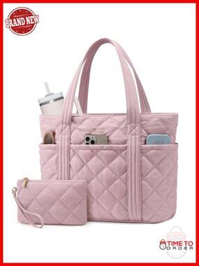 Puffer Tote Bag Women Work Handbag Cup Holder Laptop Travel Nylon Quilted